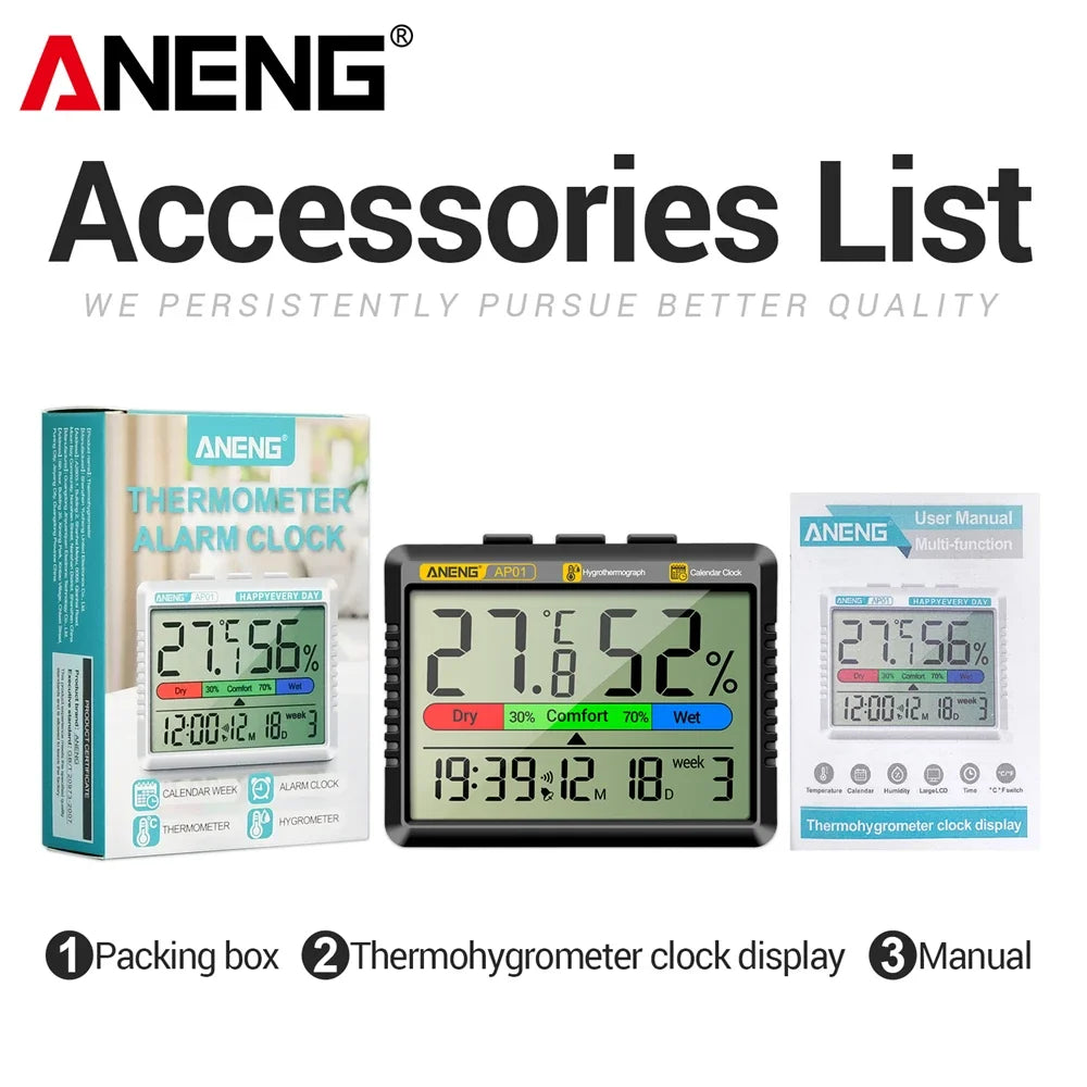 ANENG AP01 Thermo-Hygrometer and Alarm Clock
