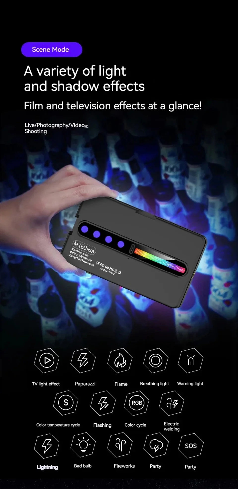 Rechargeable RGB Camera Light Panel