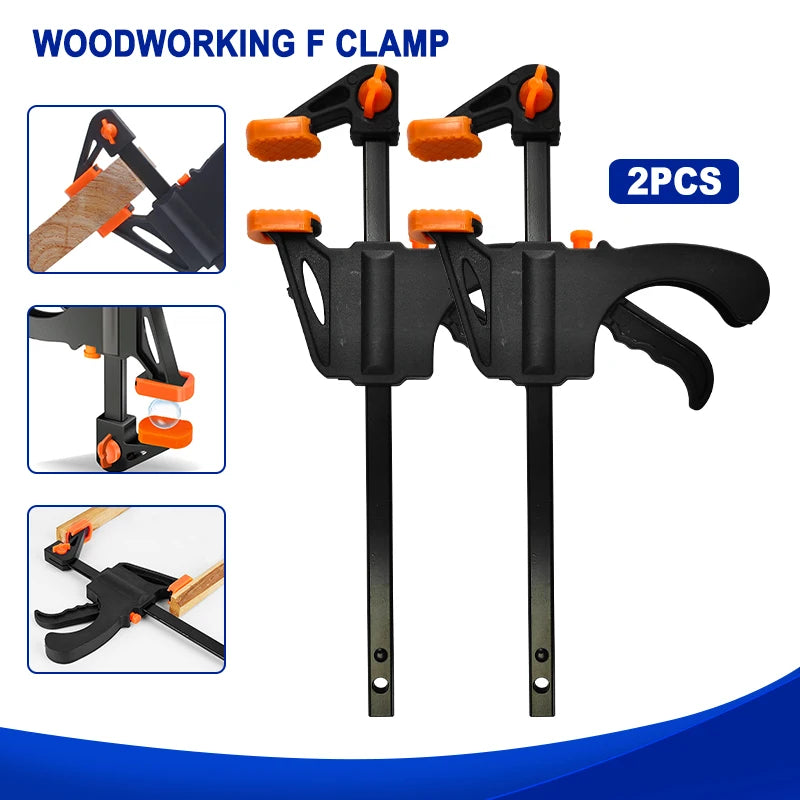 Two 4-Inch F-Clamps for Woodworking and Board Assembly