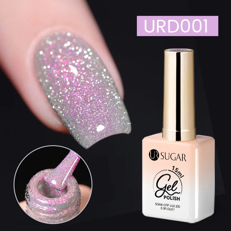 UR SUGAR 15ml Sliver Reflective Nail Gel Polish Shining Glitter Semi Permanent Soak Off UV Gel Sparkle Effect Nail Art Manicure 