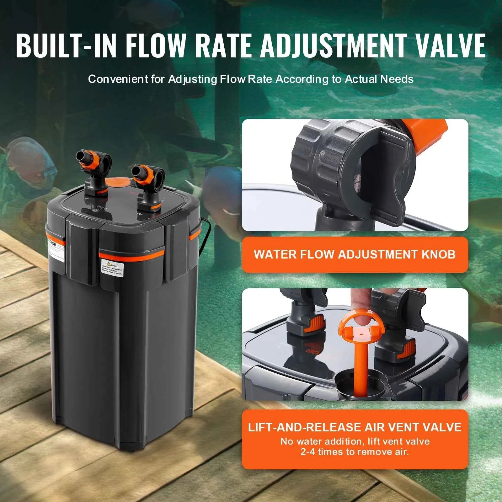 Aquarium Filter 264GPH 3-Stage Canister Filter with UV Protection