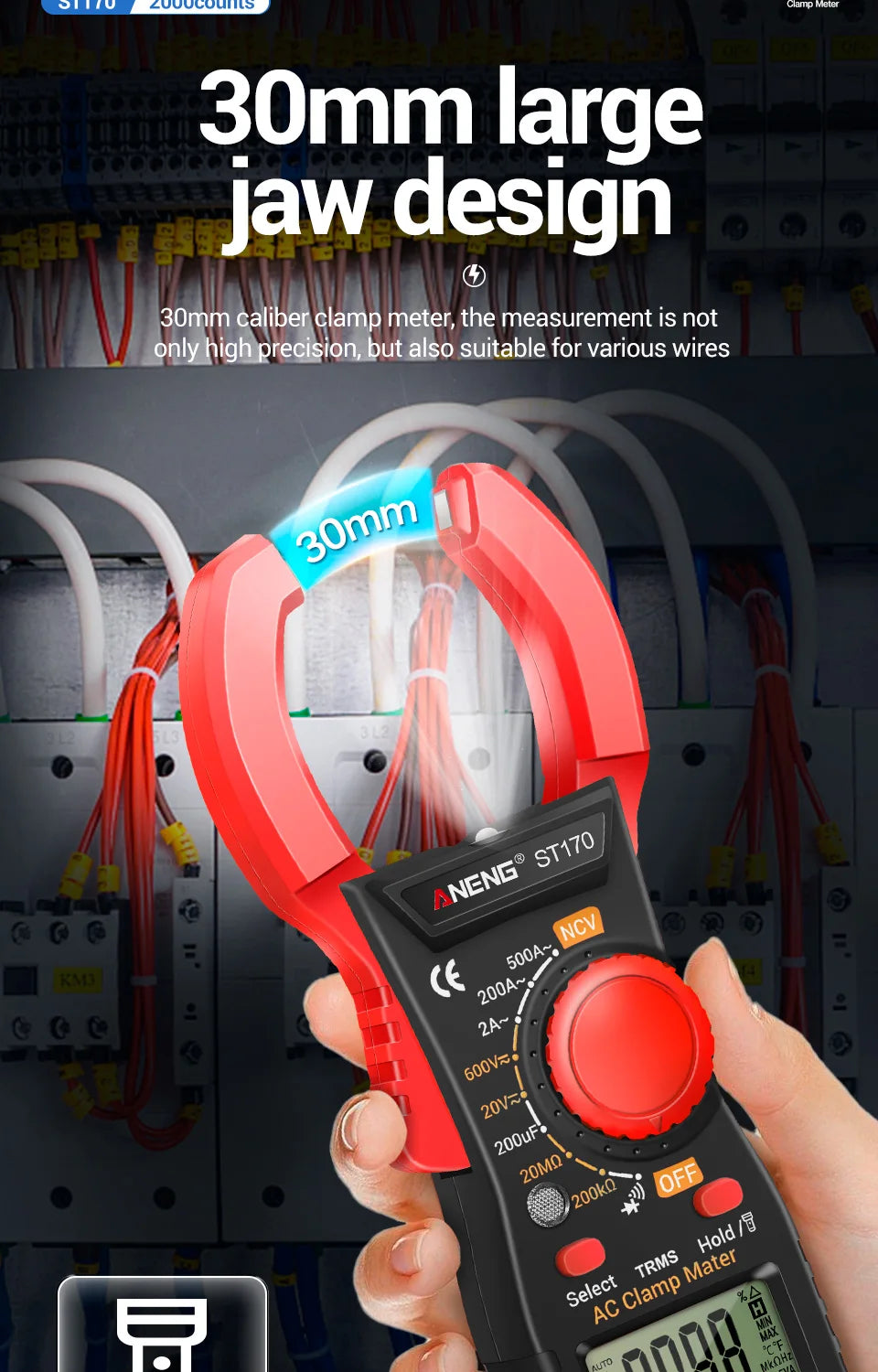 Clamp Meter Digital Multimeter NCV 1999 Counts AC/DC Voltage Ammeter Tester ANENG ST170 Capacitance Ohm Electrician Tester Tools