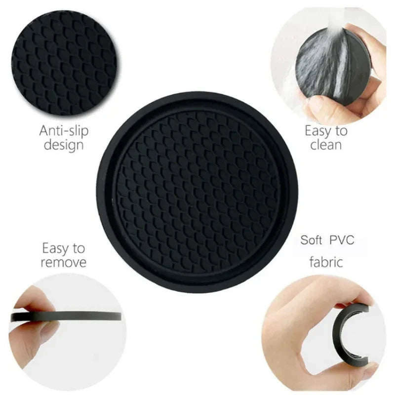 SEAMETAL 2Pcs Car Cup Coasters 7cm Universal Anti-Slip Cup Holder Mat Soft TPU Waterproof Auto Bottle Holder Insert Pads