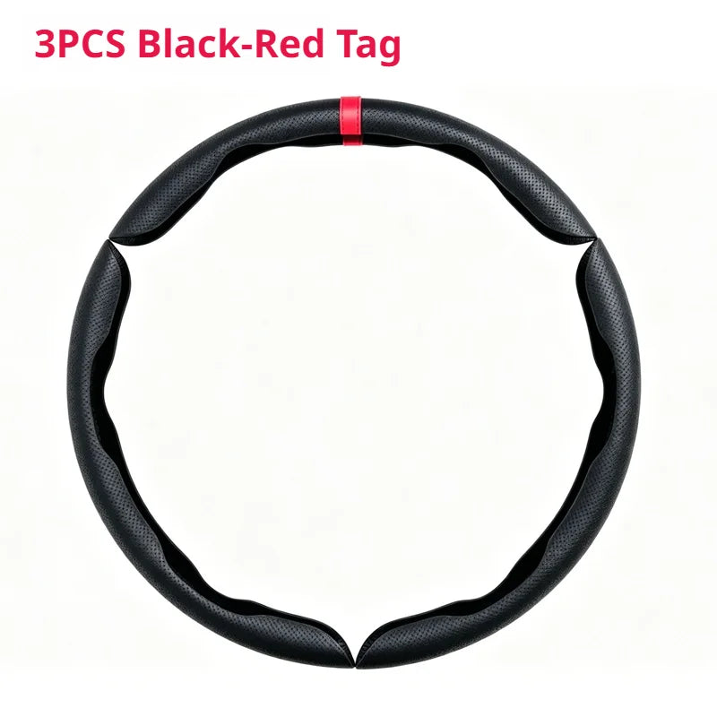 SEAMETAL 3Pcs Universal Car Steering Wheel Cover Premium Leather Ultra-Slim Fit Non-slip Flexible Collocation Protection Cover