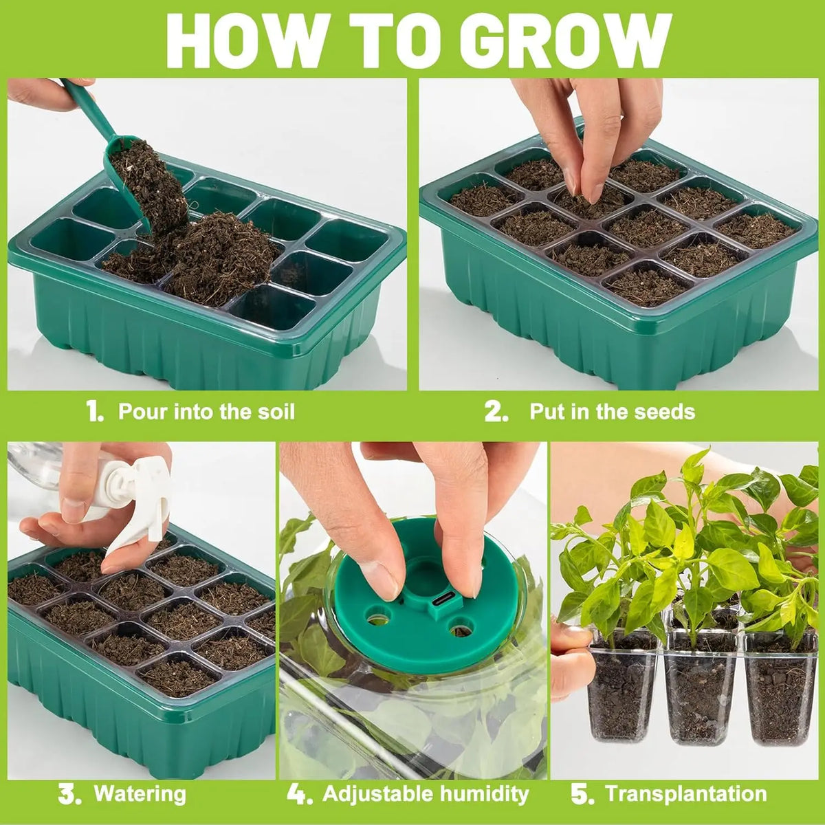 Seed Starter Trays with Grow Lights, 2 Pack