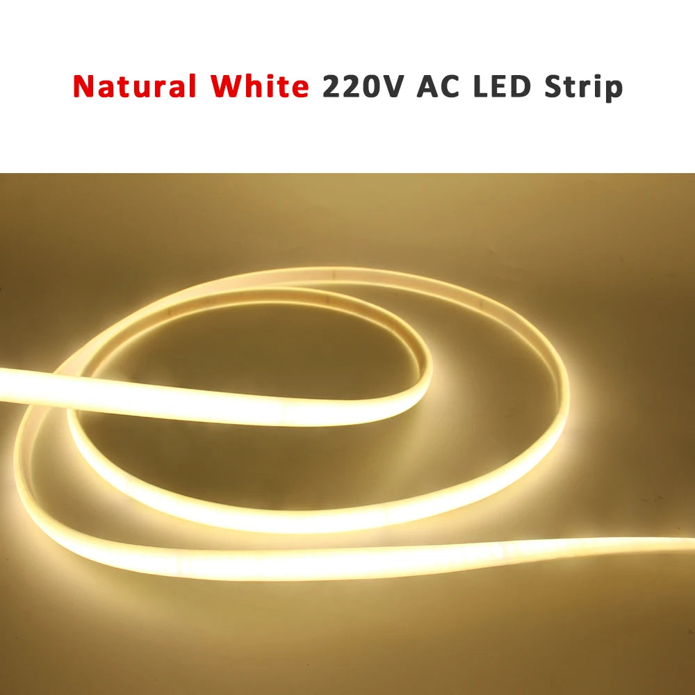 220V COB LED-stripe, 240 lysdioder per meter