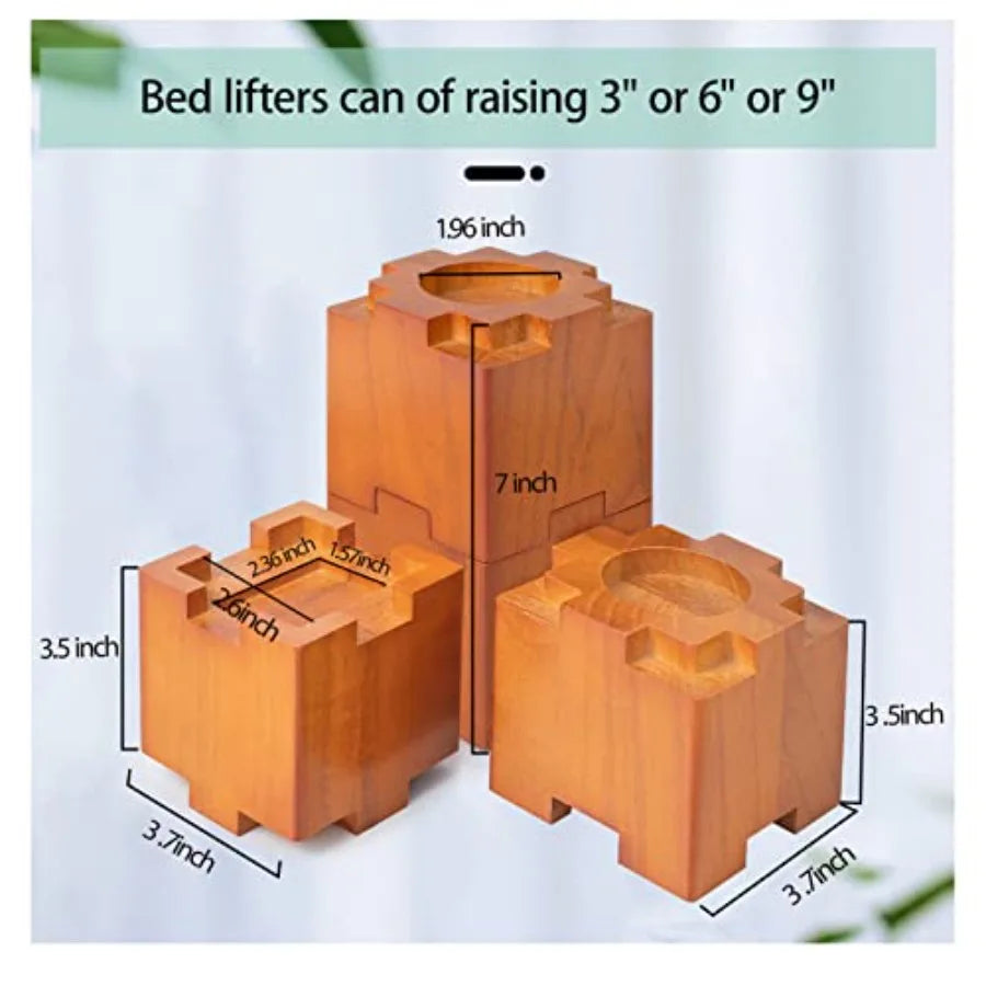 Stapbare houten bedverhogers met antislipkussentjes – 3,5" of 7" verhoging