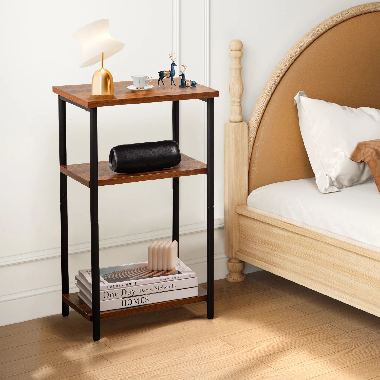 3-Tier Narrow End Table with Storage & Adjustable Feet