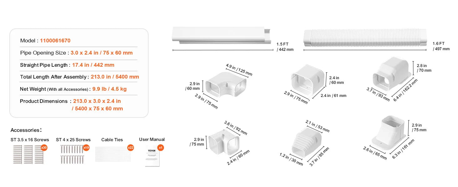 SucceBuy Mini Split Line Set Cover PVC Decorative Pipe Line Cover For Air Conditioner Easy to Install Paintable for Heat Pump