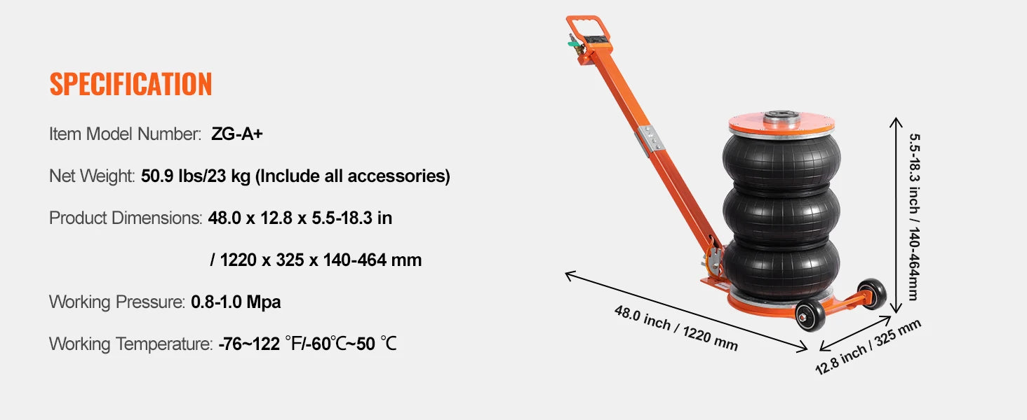 5 Ton Pneumatische Luchtkrik met Verstelbare Hendel & Snelle Heffunctie
