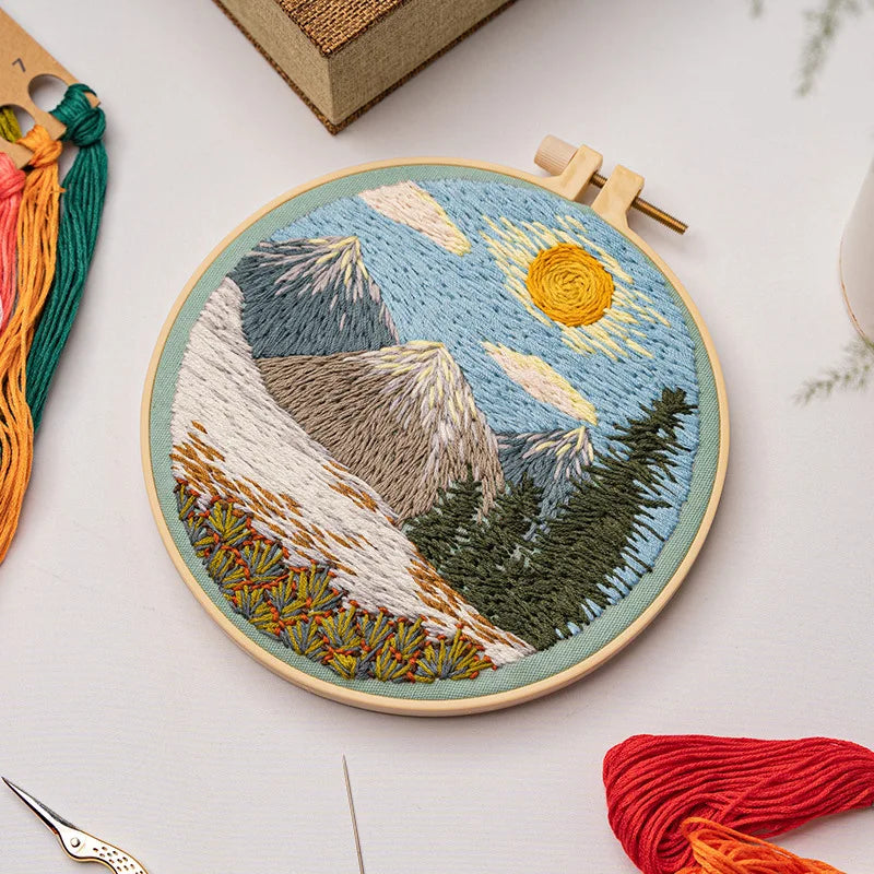 Printed Landscape Embroidery Kit, Hoop Options