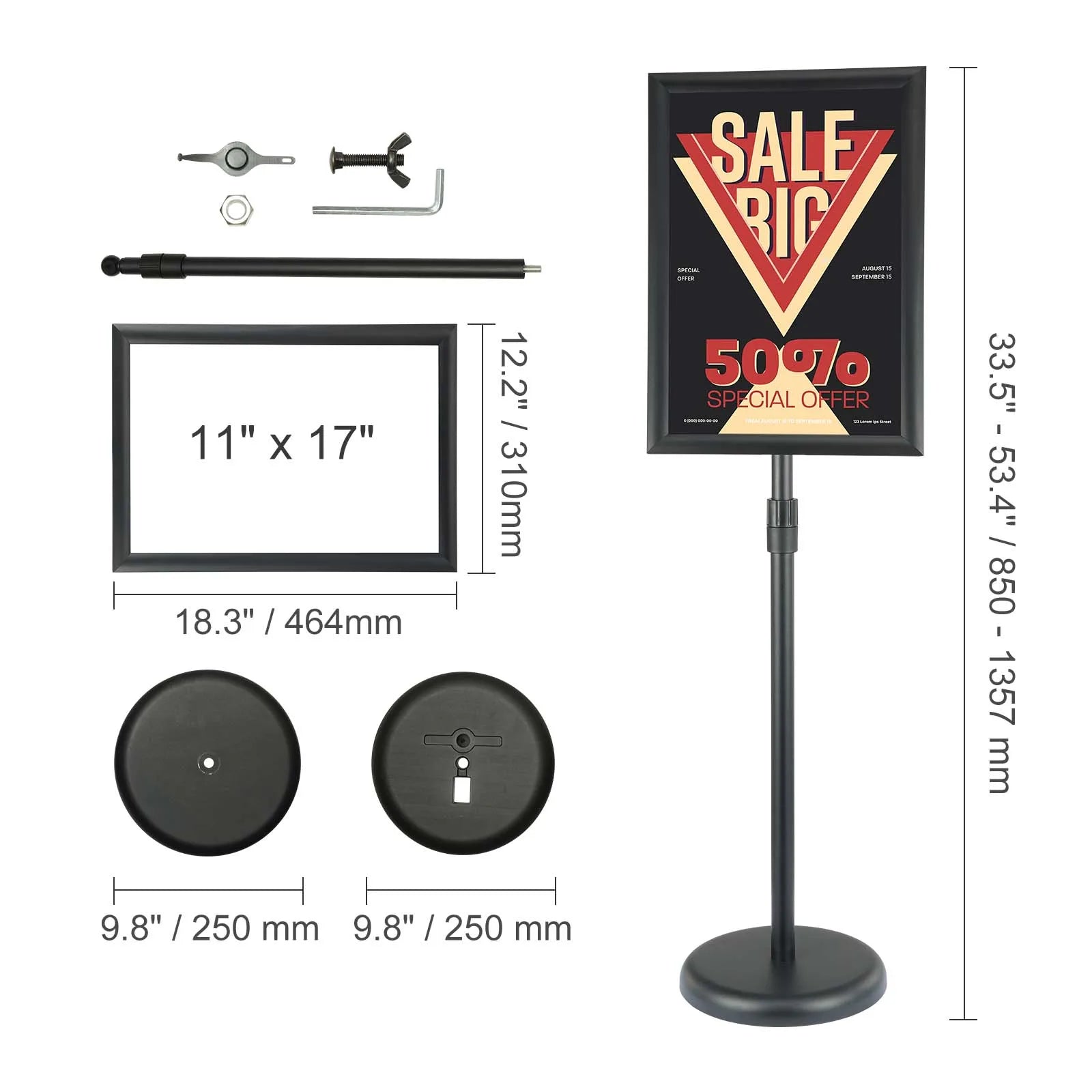 VEVOR Podest-Displayhalter vertikal & horizontal verstellbar, robuster Boden-Posterständer für Display-Werbung und Außenbereich