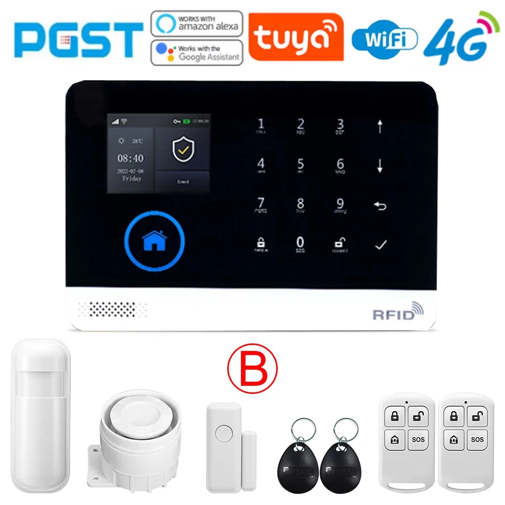 Tuya Wireless home alarm，4G smart home alarm system,WIFI,GSM,Home Security Alarm System Touch Keyboard RFID APP Wireless At hom 