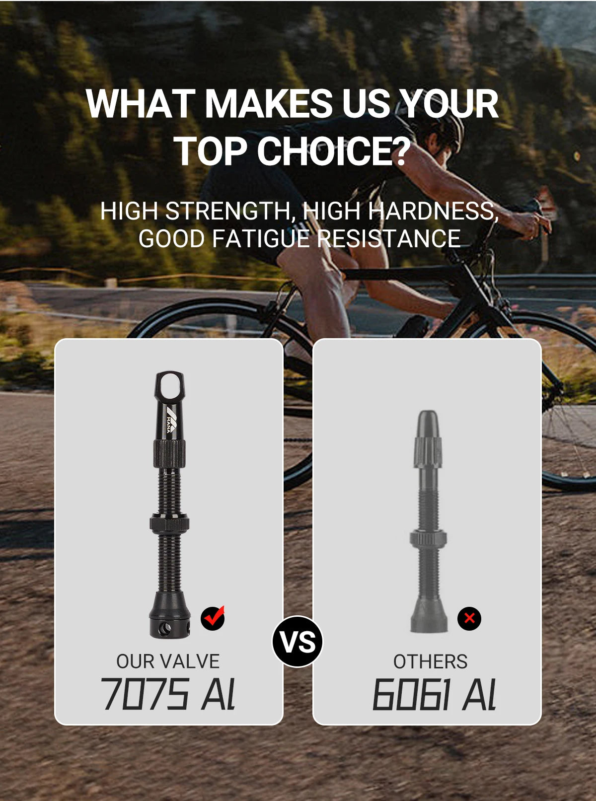 Válvulas Tubeless Presta MANA — Par, 40–100 mm