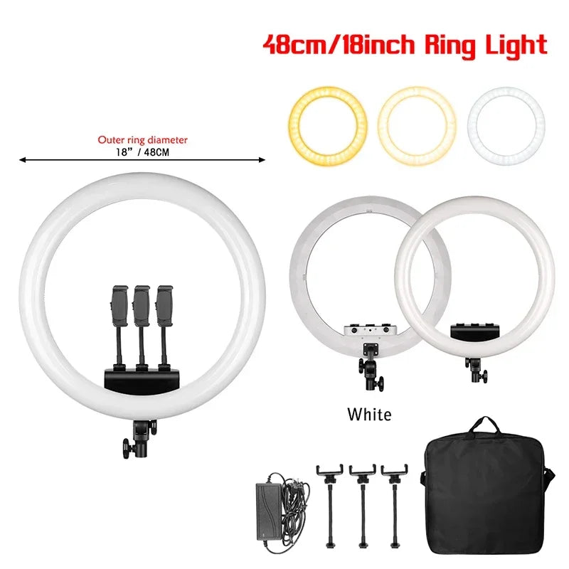 SH 18 Inch Thin Ring Light LED Selfie Video Lamp With Tripod Stand Phone Clip For YouTube Live Light Photography Studio 