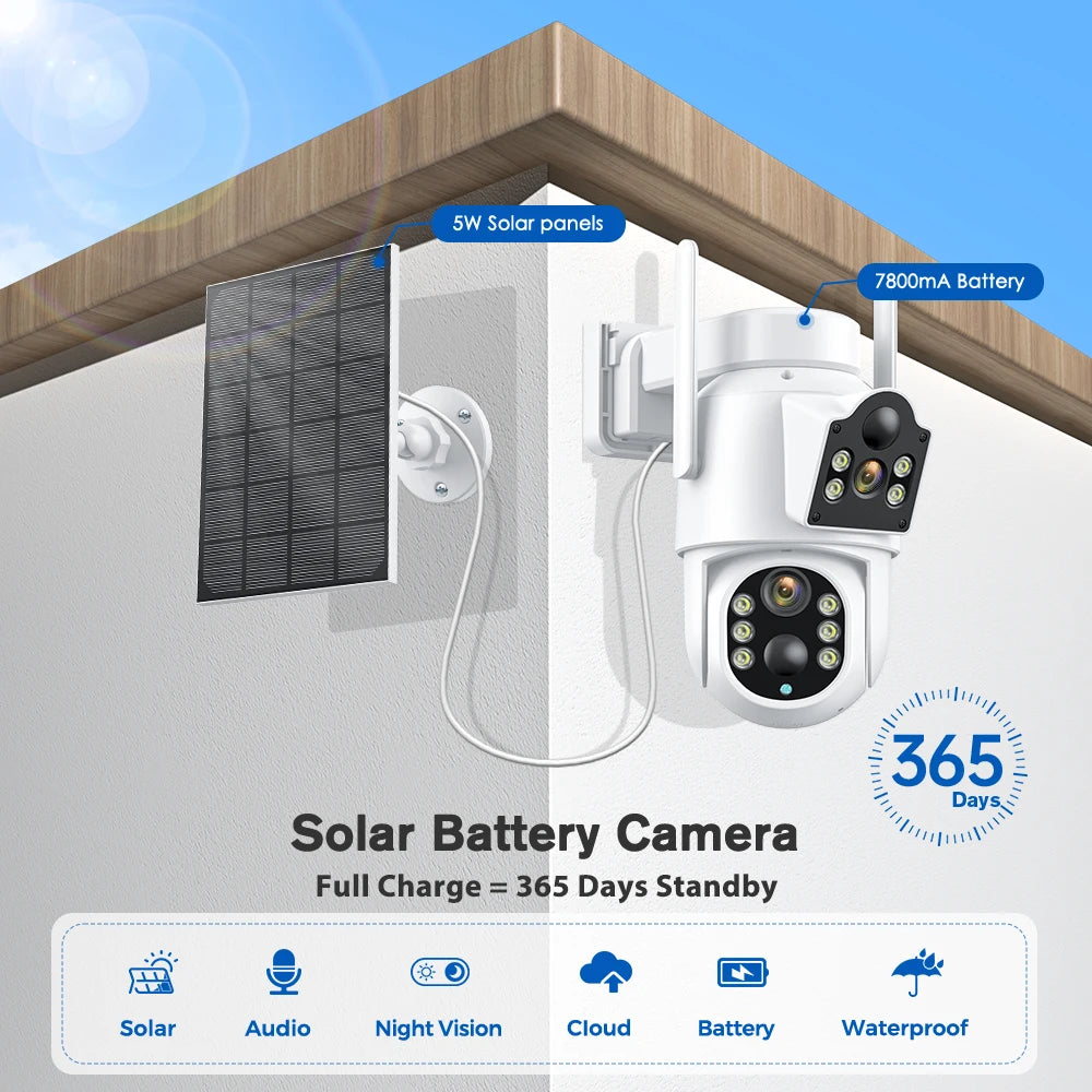 8MP 4K Outdoor WiFi Solar Security Camera Dual Lens Night Vision