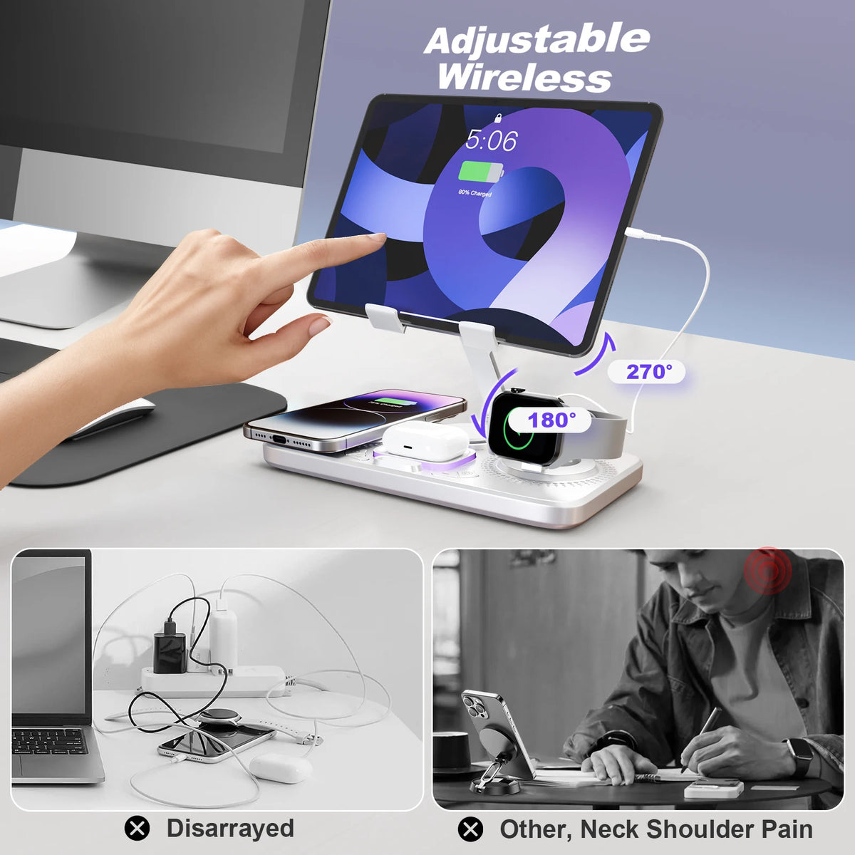 7-in-1 Wireless Charger Stand Pad, 15W Fast Charging