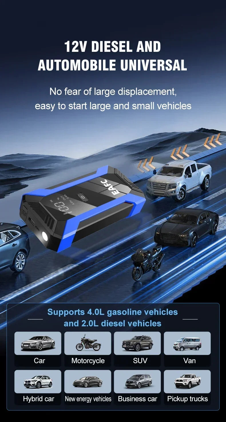12V Car Jump Starter 1200A Booster with Power Bank and LED Light