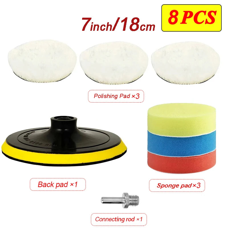 5/8Pcs 7/6/5 Inch Polishing Kit Polishing Pad Car Waxing Sponge Disk Wool Wheel for Auto Body Beauty Polisher Washing Car Gadget