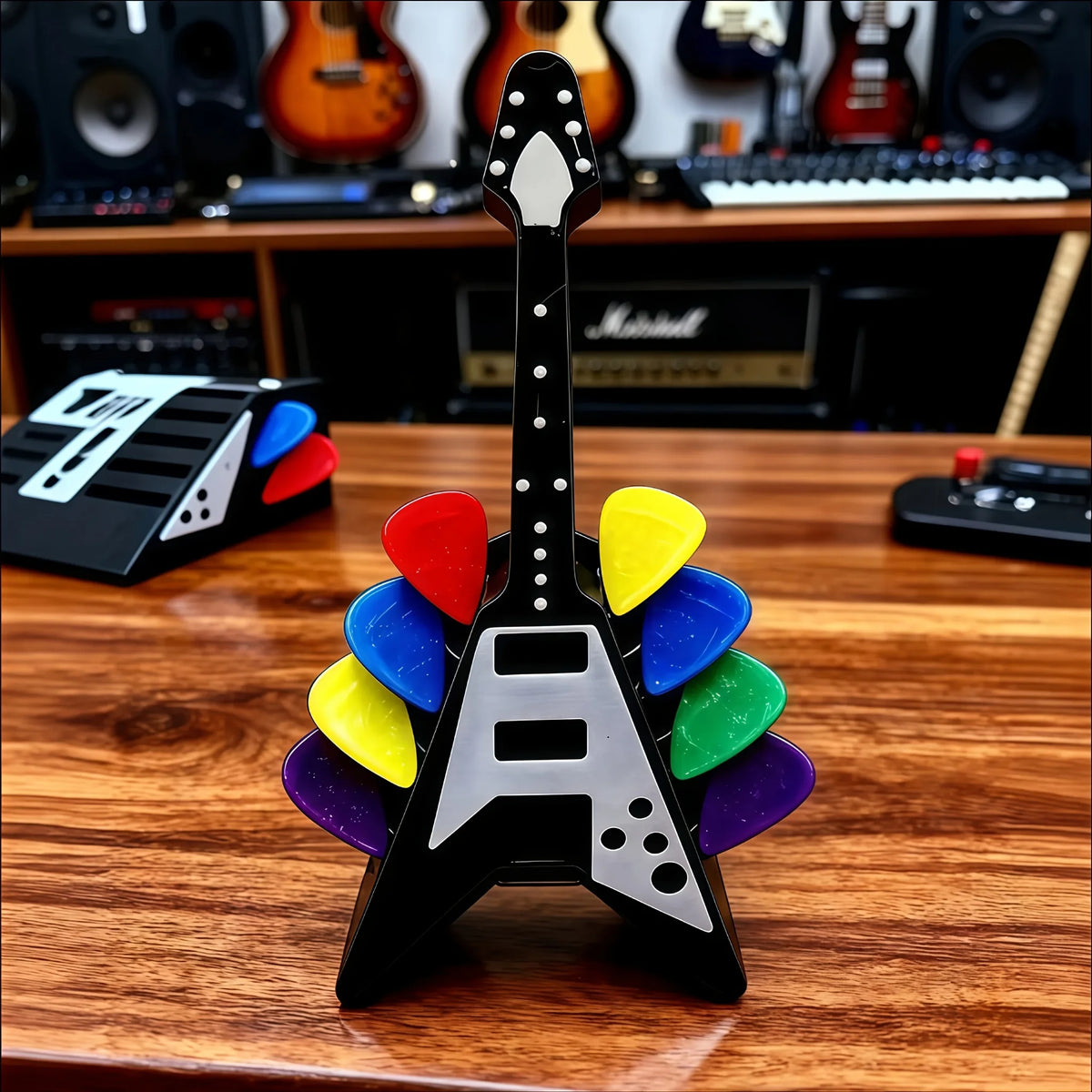 Guitar-Shaped Pick Holder and Amplifier-Shaped Drawer Set