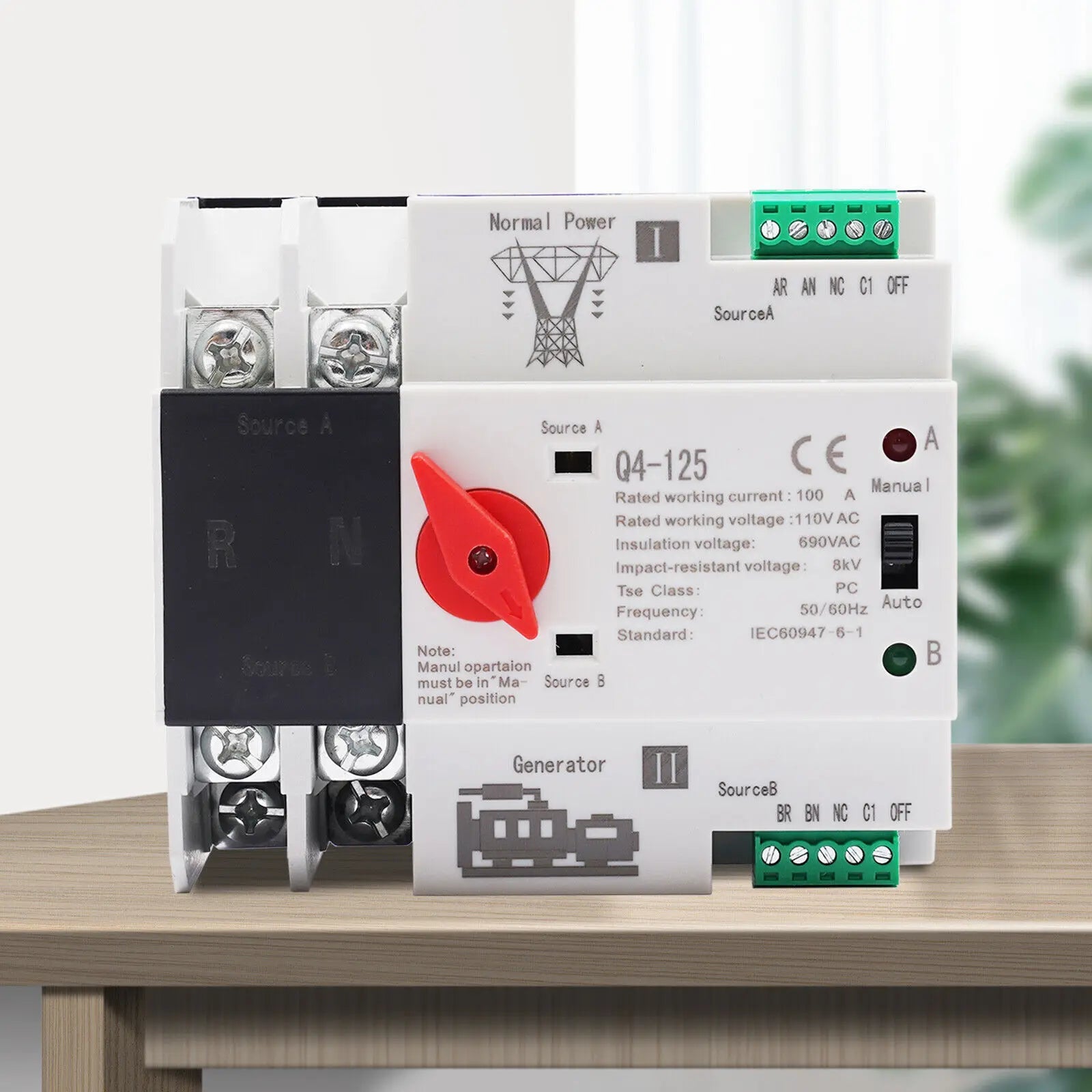 100A Dual Power Automatic Transfer Switch 2P ATS 110V