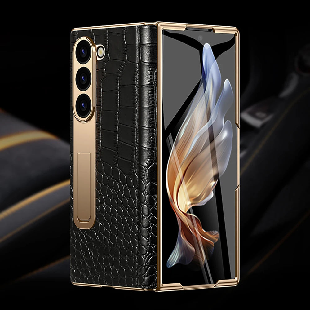 Äkta läderfodral med magnetisk gångjärnsställning för Samsung Galaxy Z Fold