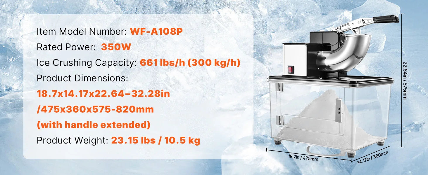 Kommmerciel isknuser 661 lbs/t Elektrisk snekonemaskine 350W