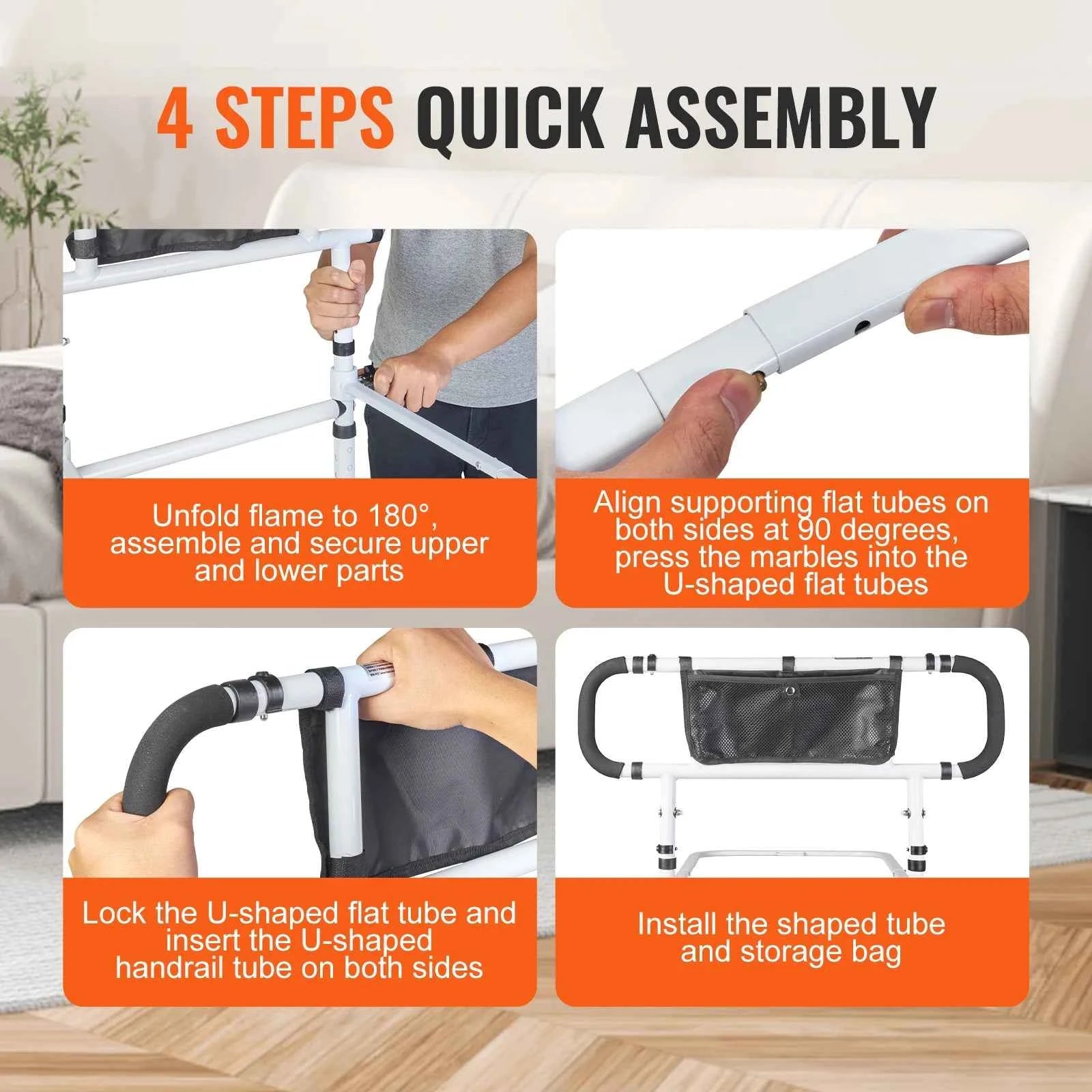 SucceBuy Bed Rails for Elderly Adults Foldable Bed Assist Rails for Seniors Loading Bed Side Rails Bed Cane w/ Adjustable Handle