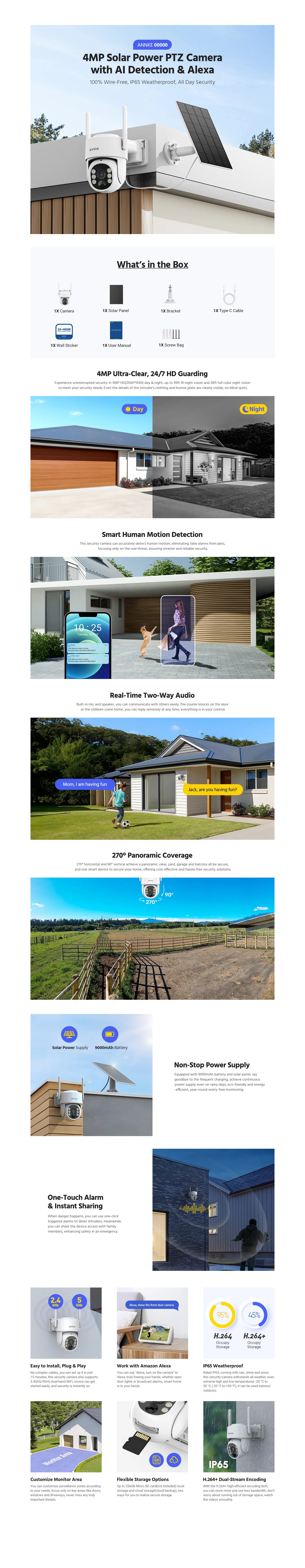 ANNKE 4MP Solar Wireless Security Camera with Color Night Vision