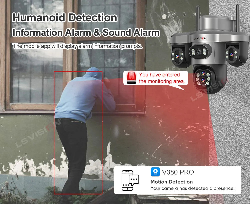 Solar Security Camera 4 Lens 3 Screen 10x Optical Zoom 4G WiFi PTZ