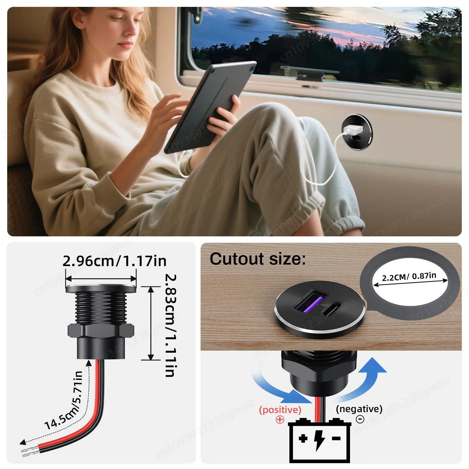 НОВ 12V USB изход с вграден монтаж 30W PD Type-C и 18W QC3.0 алуминиев бърз автомобилен заряден порт за каравана, кемпер, ремарке, камион, лодка, голф количка