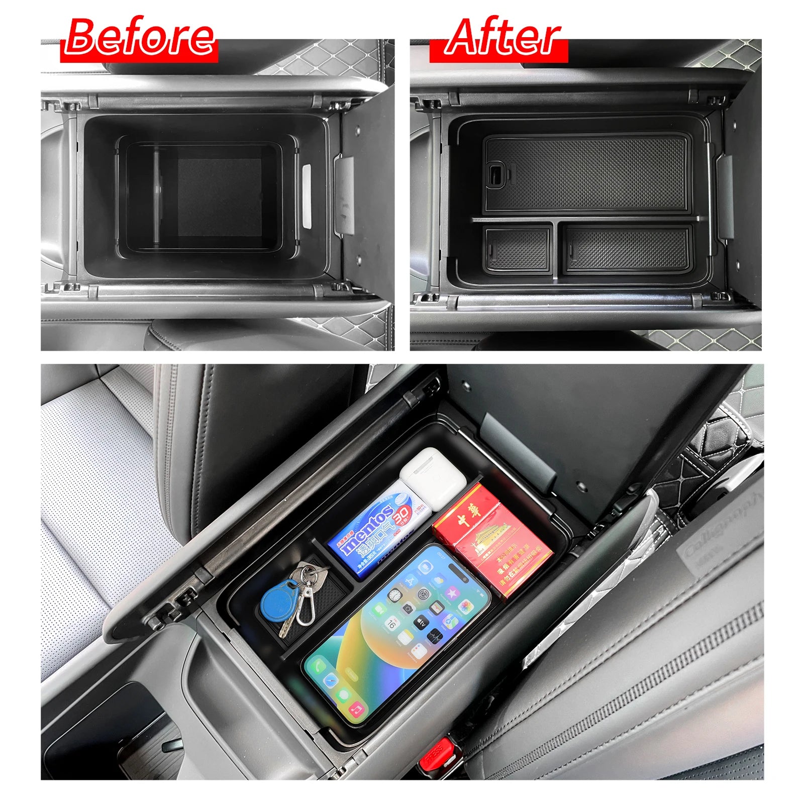 Smabee for Hyundai Santa Fe 2024 2025 2026 Storage Box Cup Holder Anti Dirt Pad Car Interior Accessories Organizer Tidying Black