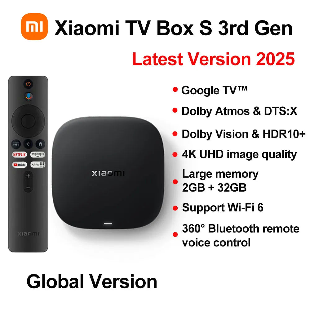 New Xiaomi TV Box S 3. generacija, pametni Android TV box 4K UHD media player, Dolby Vision HDR10+ Google Assistant Google TV set-top box