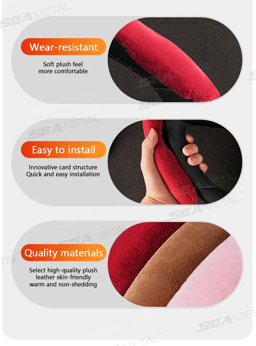 SEAMETAL Winter Steering Wheel Cover Shell Thicken Plush Warm Steering Protector Anti Scratch Car Steer Wheel Cover Non-Slip