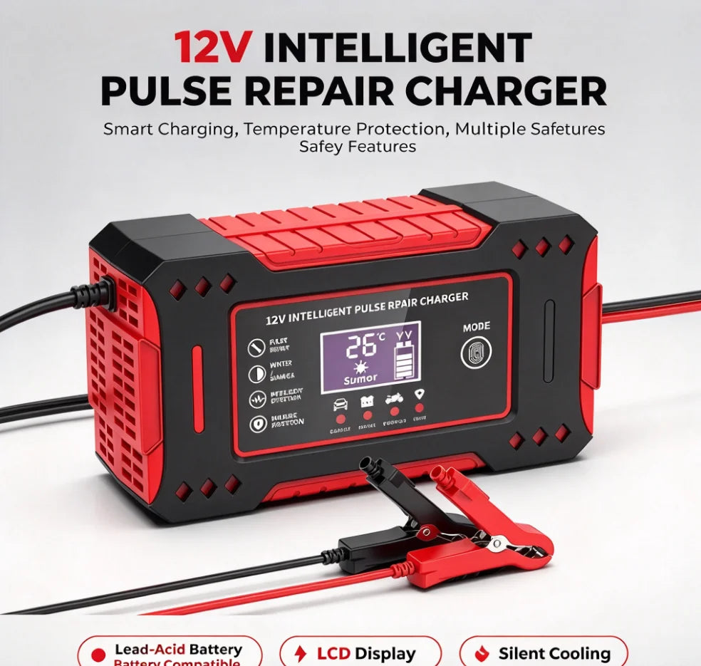 12V 6A Lead-Acid Battery Charger with LCD, EU Plug