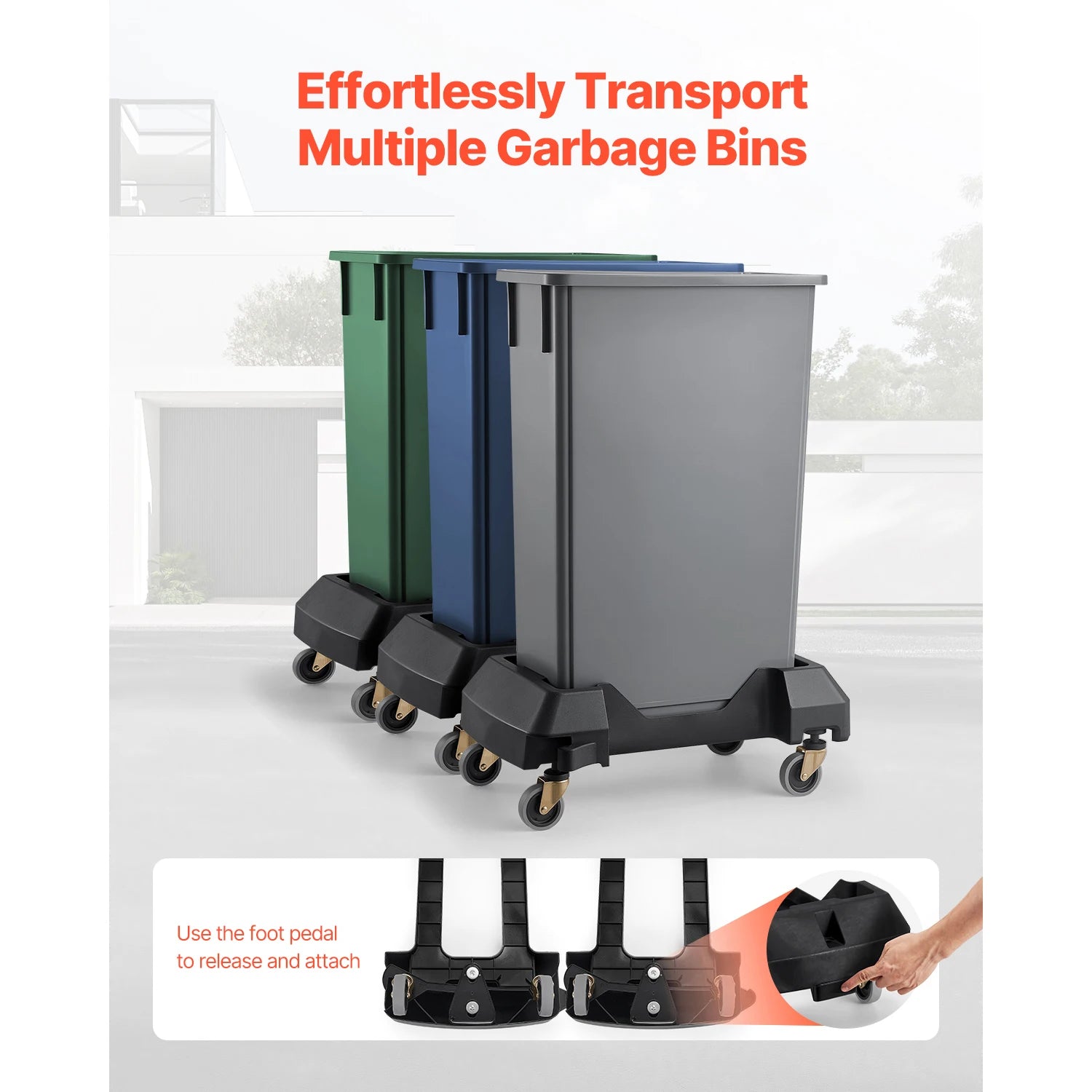 200lb Trash Can Dolly with Lockable Wheels for 16/23 Gallon Bins