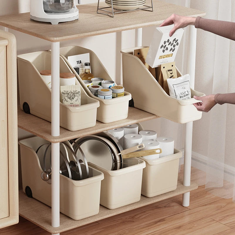 Storage Box with Wheels for Kitchen Seasoning Bottles and Make-Up