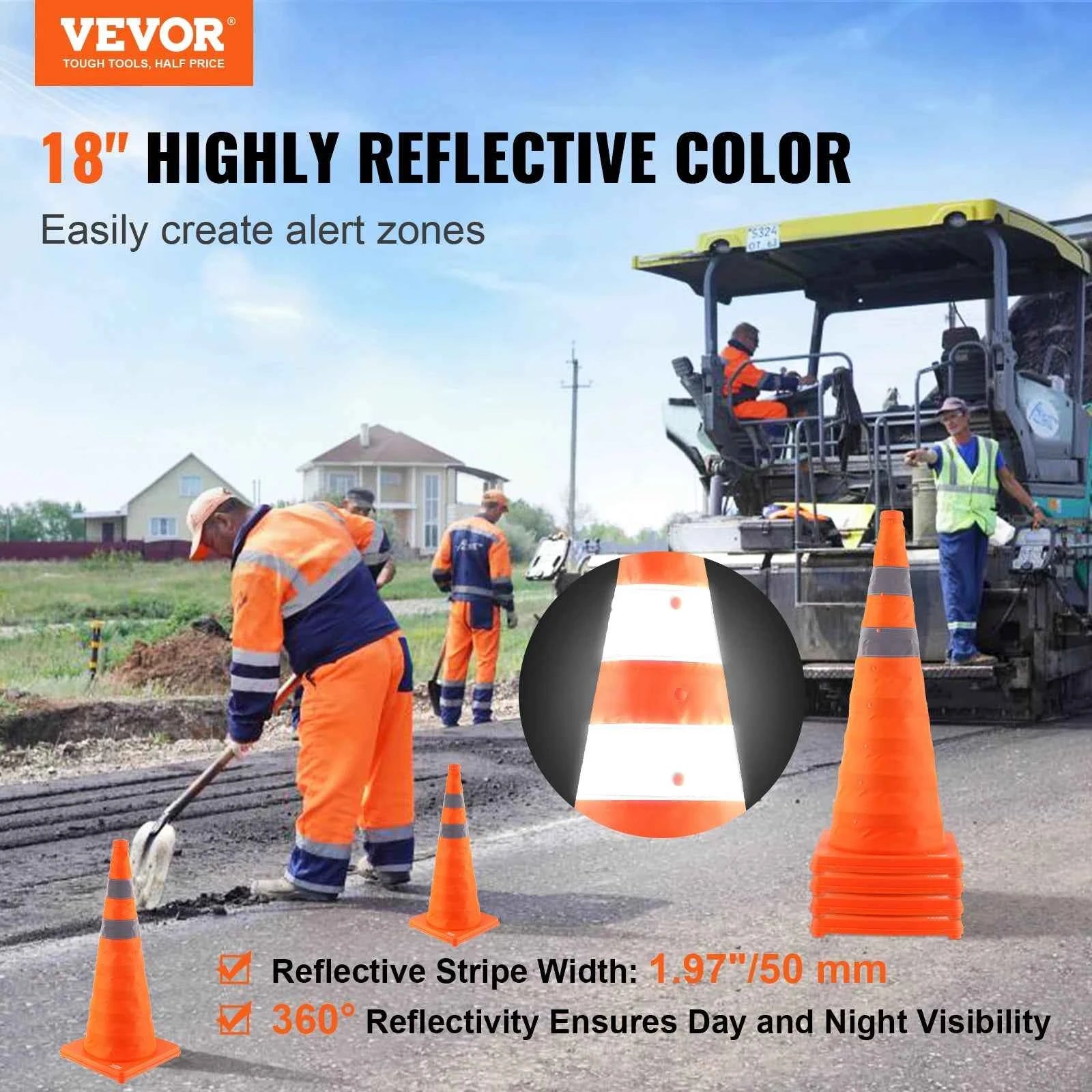 4 Pack 28 Inch Collapsible Safety Cones with Reflective Collars, Wide Base and Storage Bag