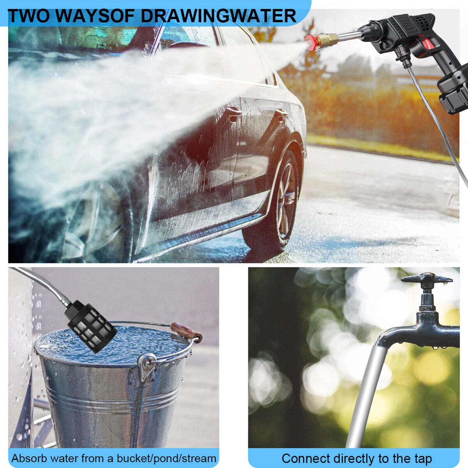 Cordless High Pressure Washer Gun 450W 26Bar with Dual Batteries