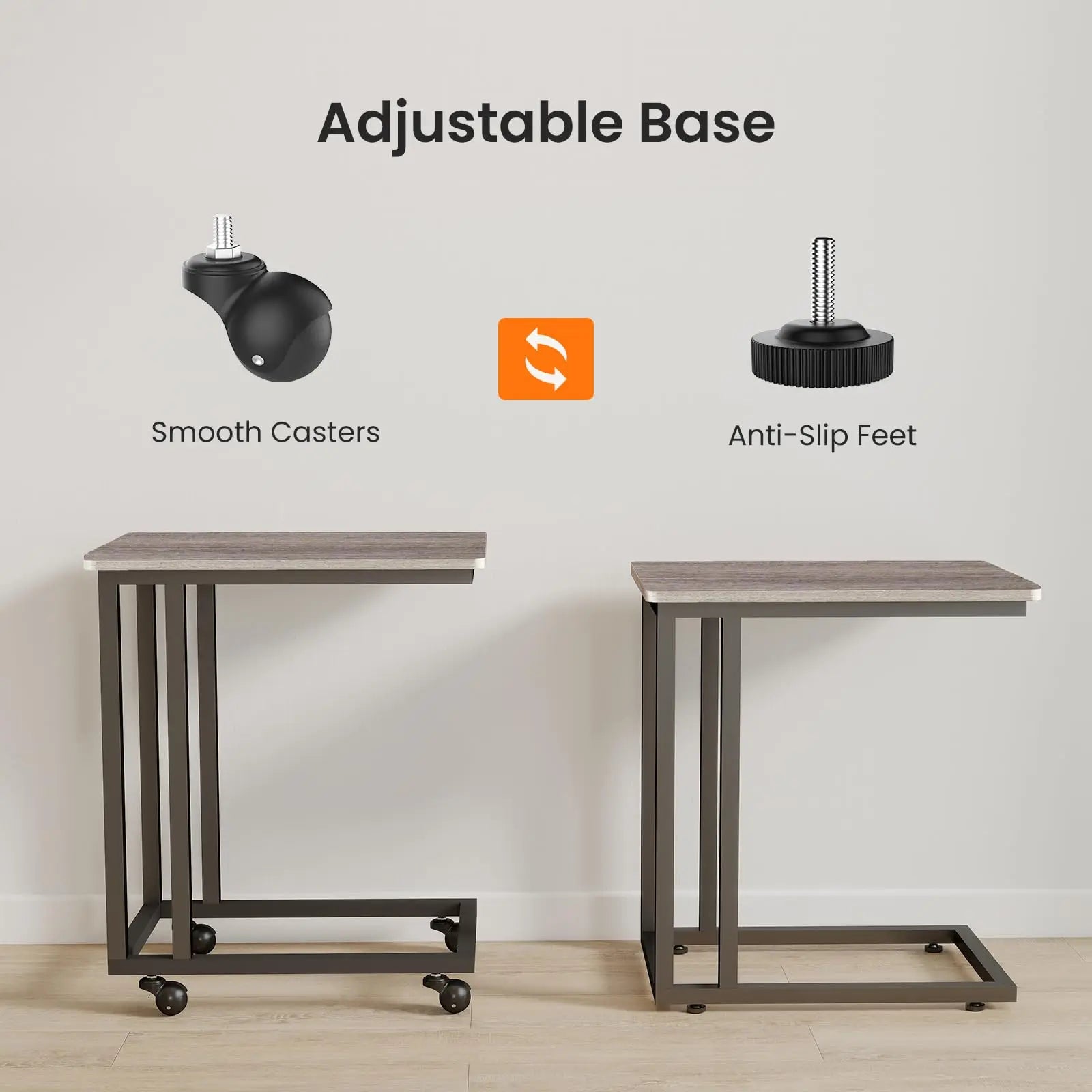 Rolling Overbed Sofa Table with Wheels Metal Frame C-Shape Desk