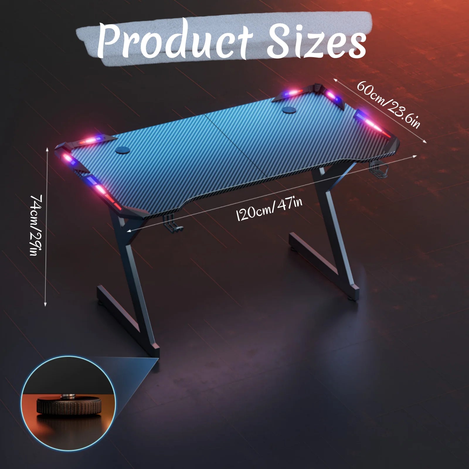 Y-Shaped RGB Gaming Desk with Cup Holder and Headphone Hook