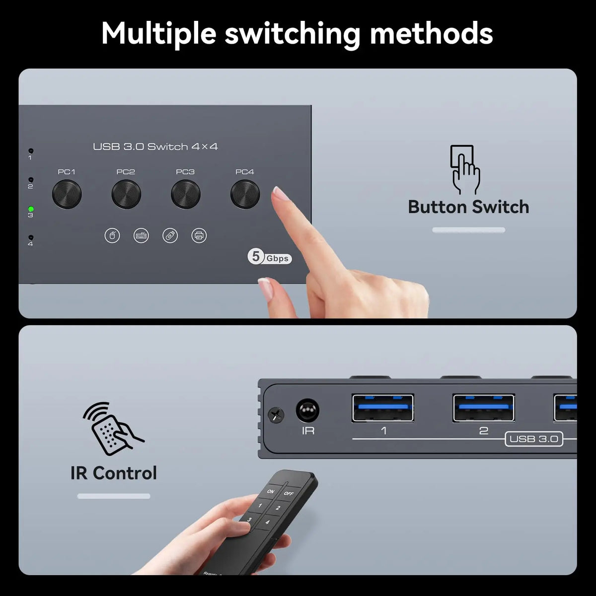 Four-Computer USB Peripheral Sharing Switch