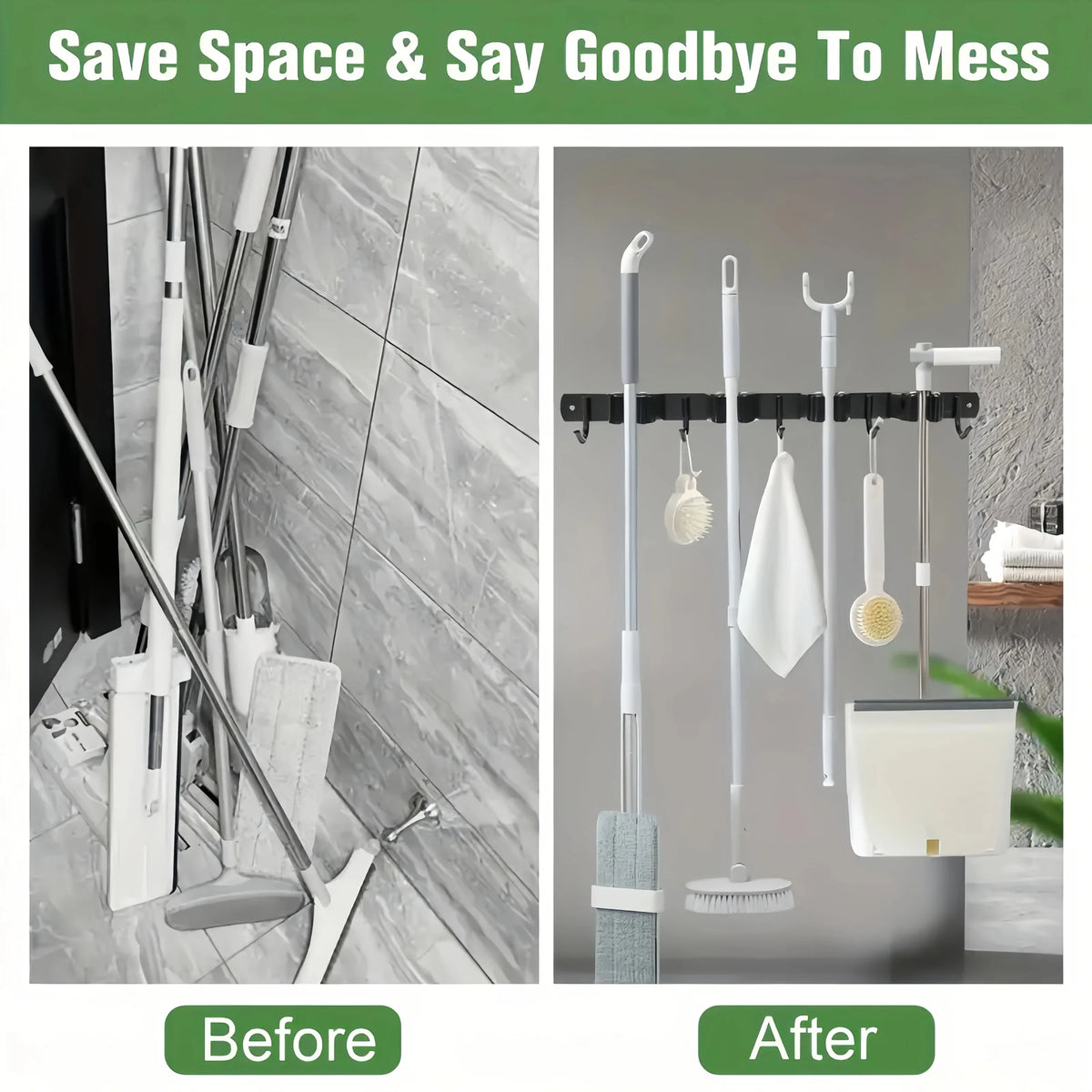 Heavy-Duty Metal Tool Rack - Wall-Mounted 4-Slot, 5-Hook Storage