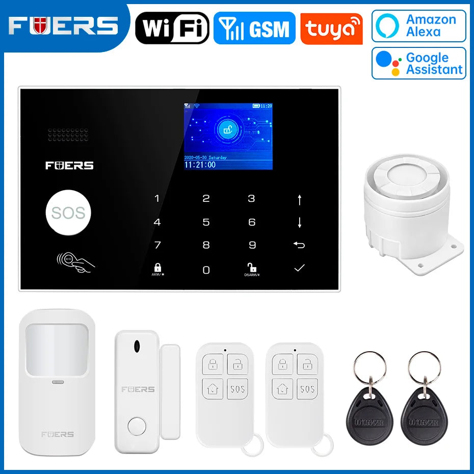 FUERS Sistema de Alarmas para Hogar con WiFi GSM Sistema de Seguridad Inalámbrico con Sirena Alarma Alert con Detector de Puerta Control Tuya APP
