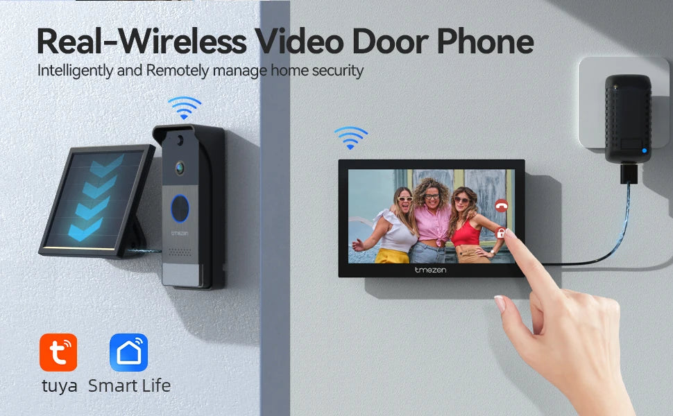 TMEZON R10-L10 Solar Powered Wireless WiFi Video Door Phone,1080P Intercom System,7'' Color Touch Monitor,Video Doorbell Peephole with Solar Panel,PIR Motion Detection,Remote Unlocking,2.5/5G WiFi