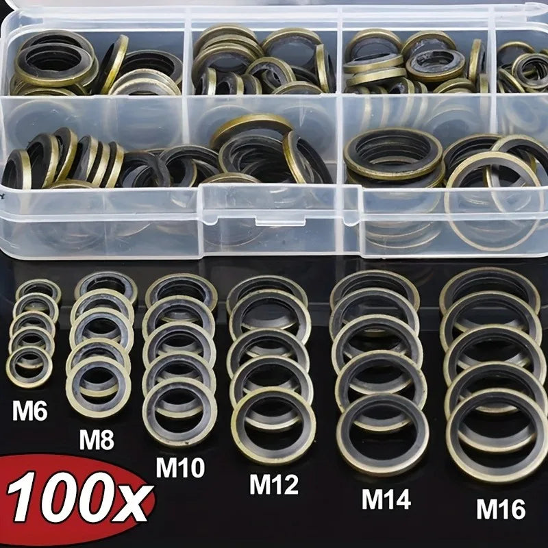 100pcs/Box Car Oil Pan Gasket Kit with Replaceable Rubber Oil Plug Washers and Seals for M6, M8, M10, M12, M14, M16