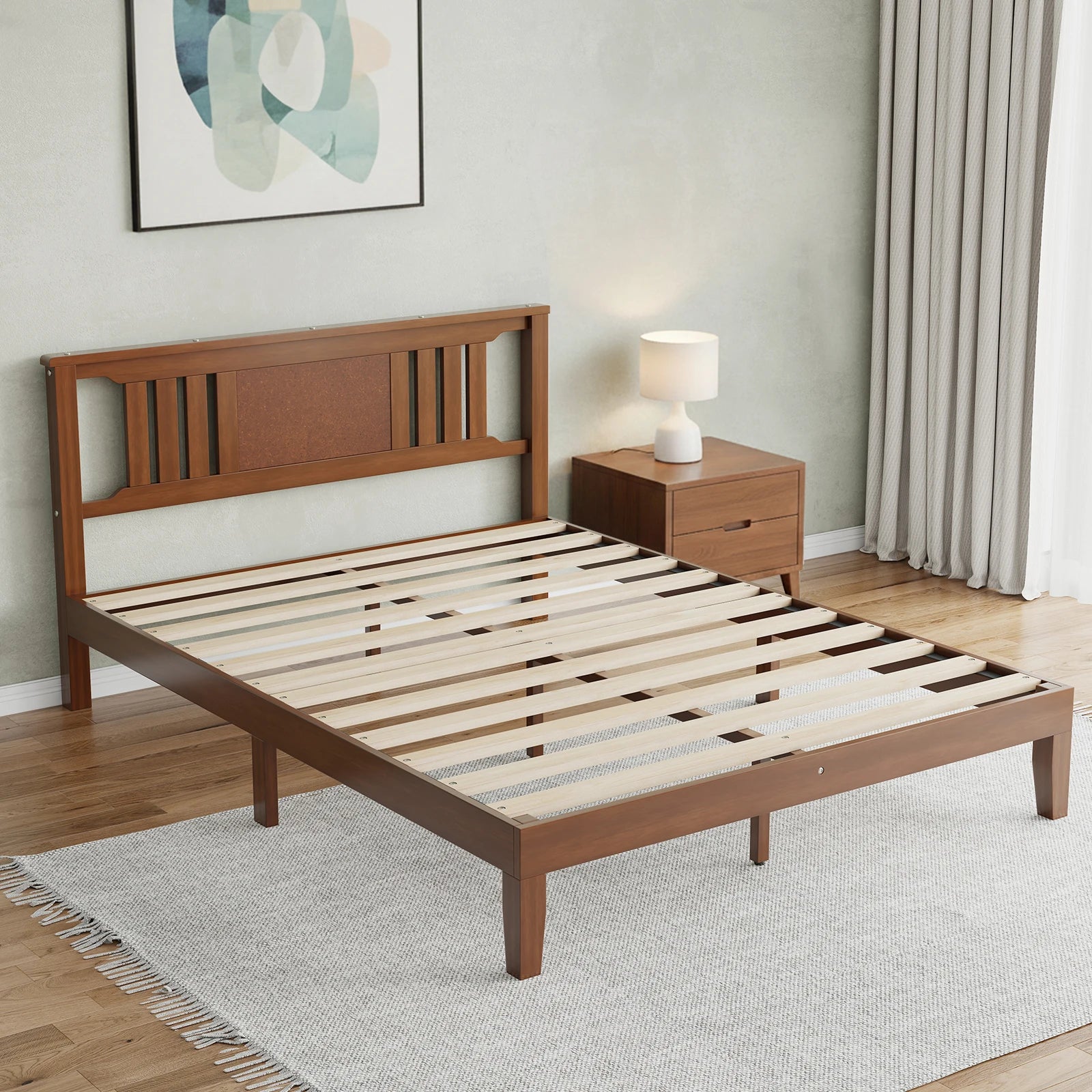 Solid Wood Platform Bed Frame with Headboard and Under-Bed Storage