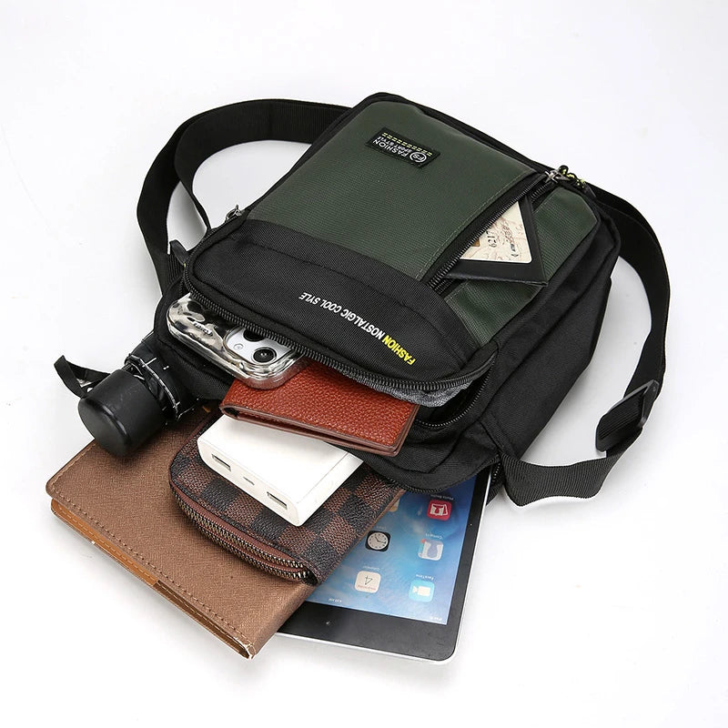 Borsa a tracolla in tessuto Oxford con tasche multiple