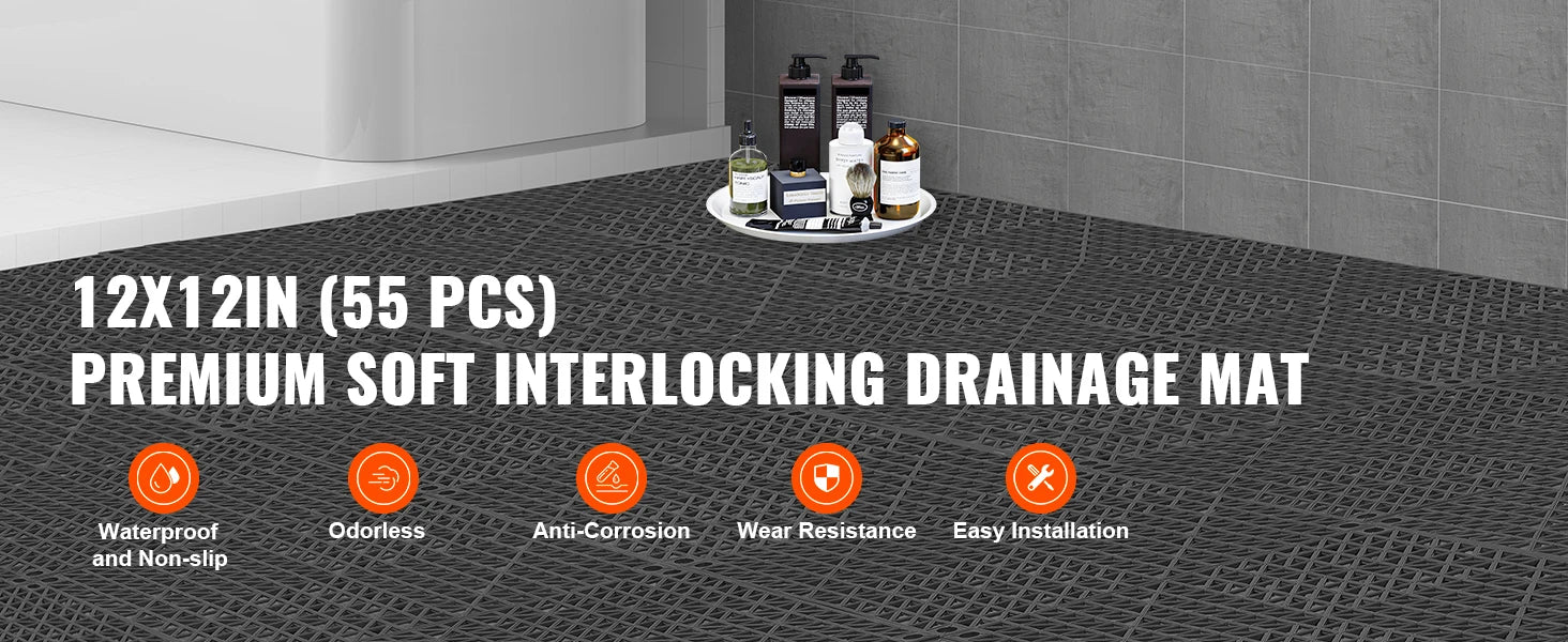 SucceBuy Interlocking Tile 12/50/55PCS 12"x12" Splicing Soft PVC Drainage Floor Tiles Non-Slip Drainage Holes for Bathroom Pool
