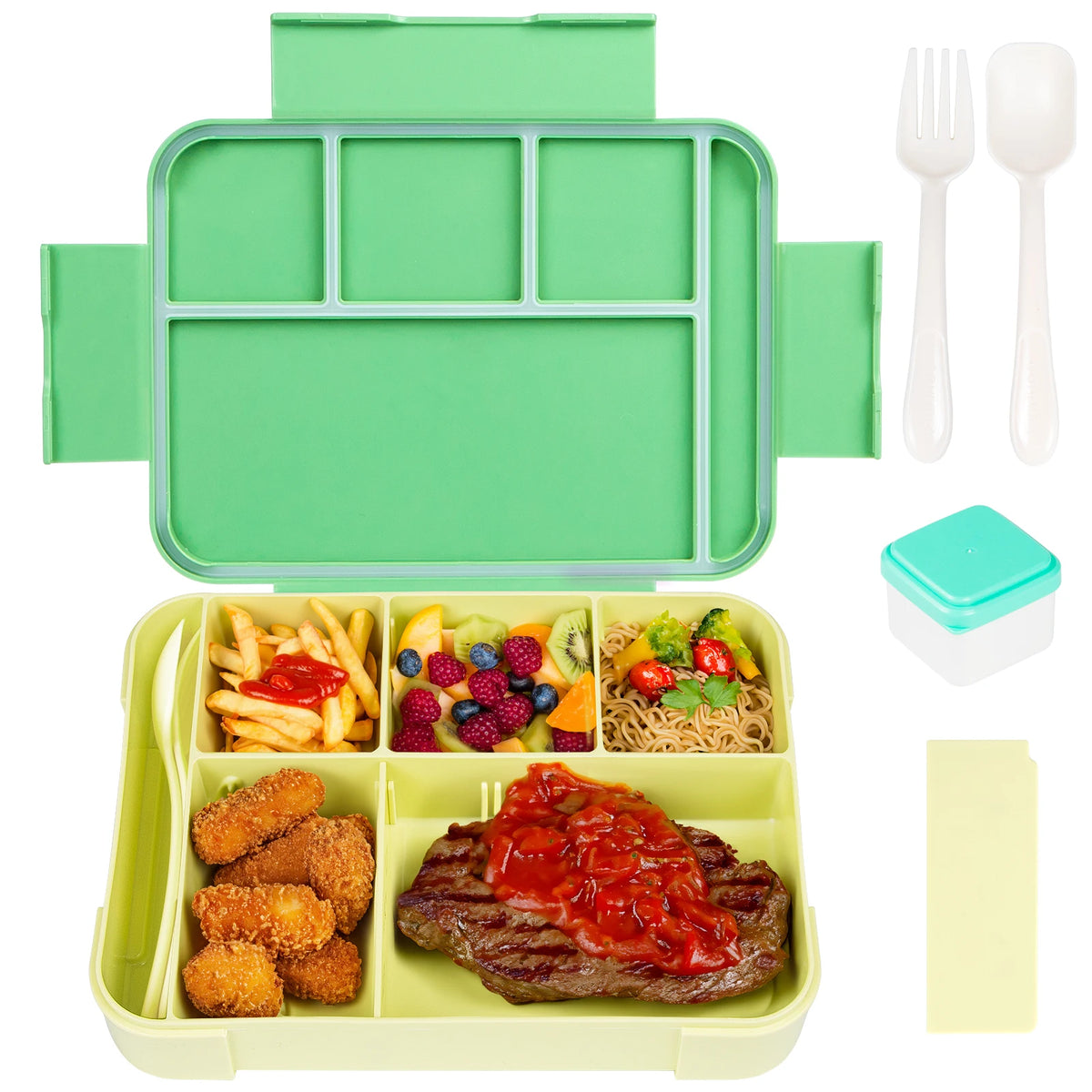 Caixa de almoço bento com divisórias, 1330ml, com talheres